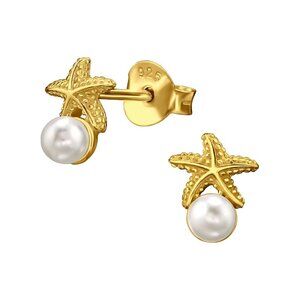 14K Gold Vermeil Starfish & Pearl Ear Studs | 8mm